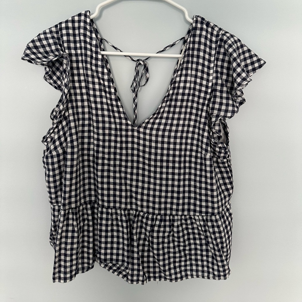 Navy & White Checked Abercrombie Top Size M
